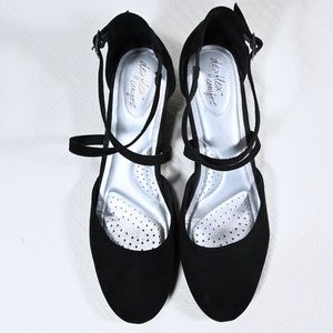 Cross Strap Black Wedges